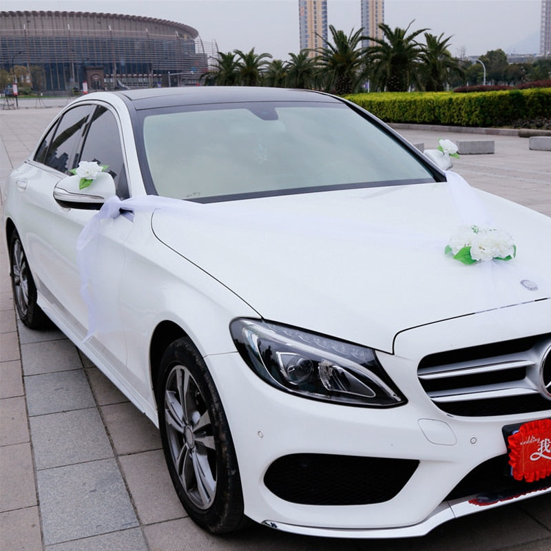 White Rose Flower Wedding Car