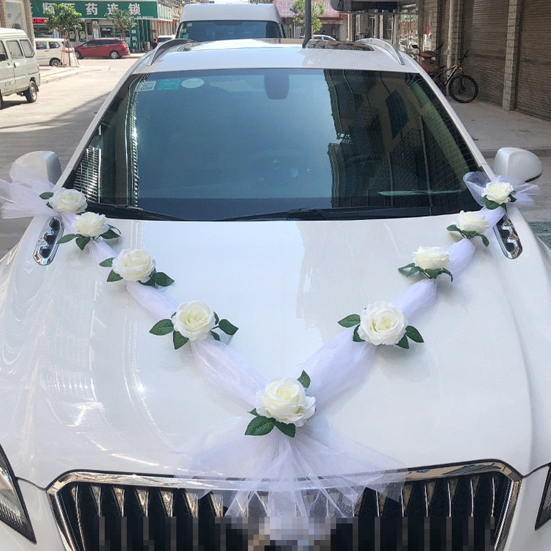 White Rose Flower Wedding Car