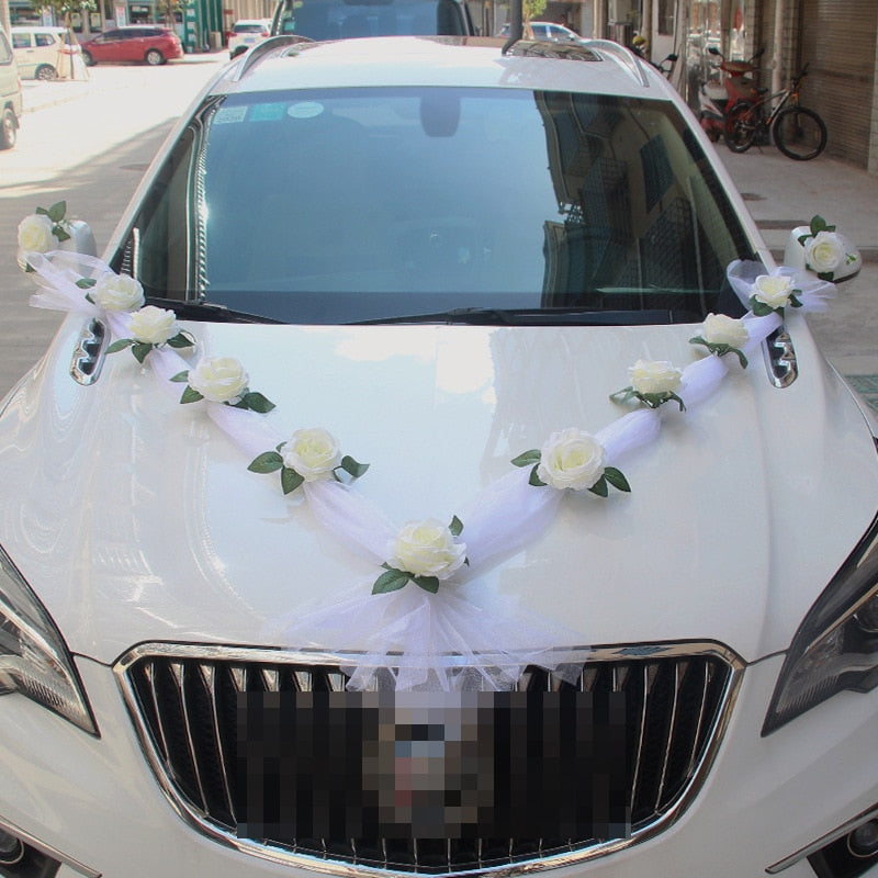 White Rose Flower Wedding Car