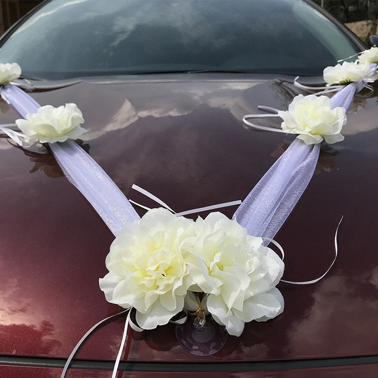 White Rose Flower Wedding Car