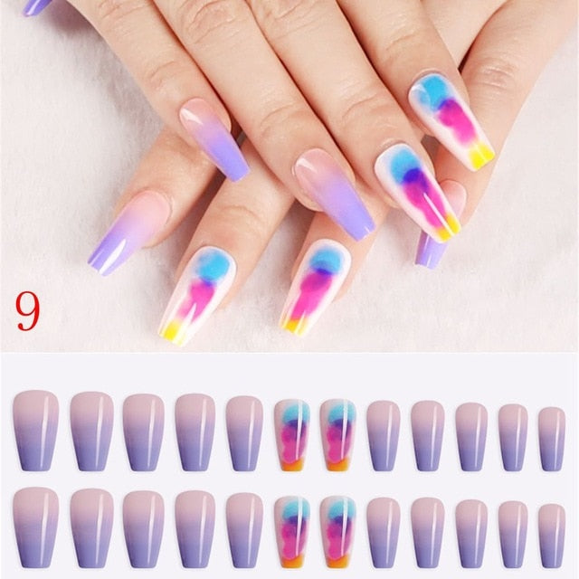 Fake Nails European Rainbow